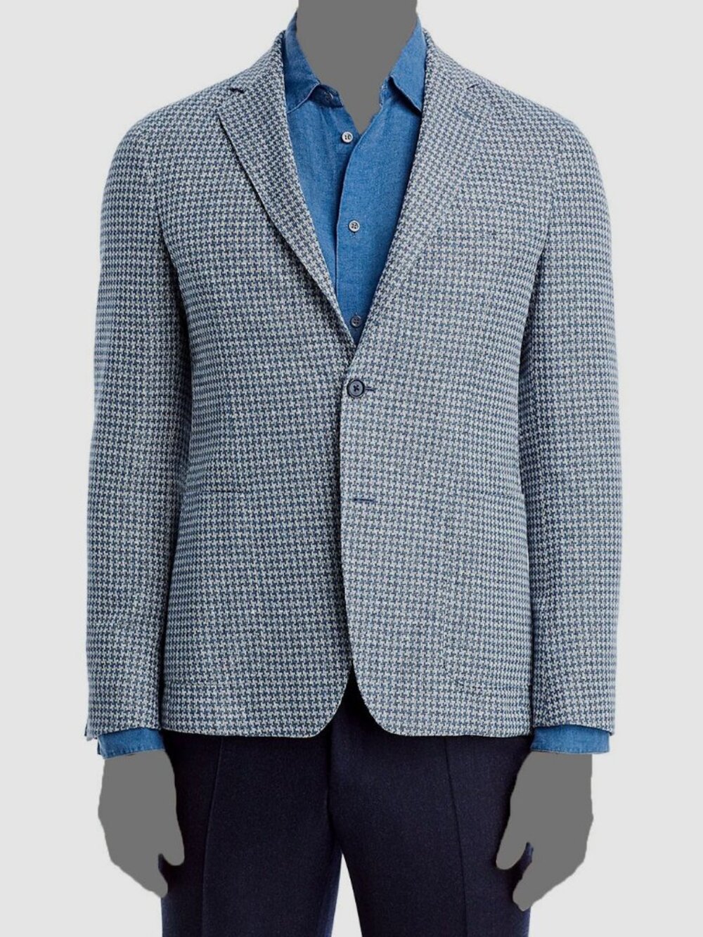 Hugo Boss Men's Blue Houndstooth Jersey Soft Slim Fit Sport Coat Jacket Size 38R